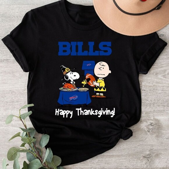 Peanuts T-Shirt Buffalo Bills Football Happy Thanksgiving Cartoon Fan 92 - Picture 1 of 5